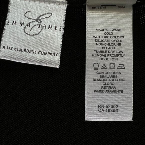 Vintage Emma James Knit Sweater Black Size Large Embellished Beaded Red Flowers - Picture 9 of 9